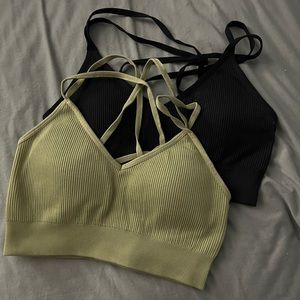 NWOT Aerie Seamless Strappy Padded Bralette | Light Olive Green and Black